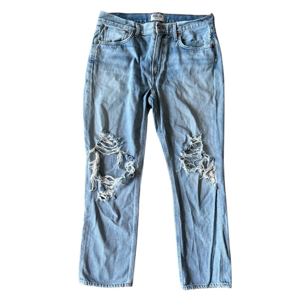 Agolde 29 High Rise Distressed Blue Denim Jeans Grunge Indie Festival